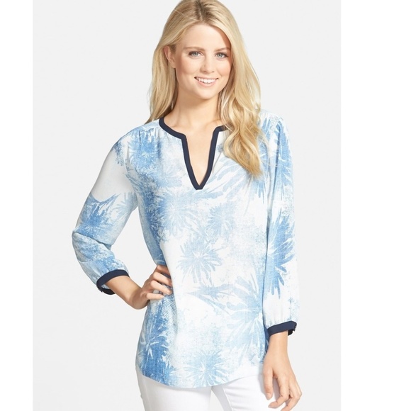 NYDJ Tops - NYDJ Blue V Neck Blouse Petite Nordstrom Medium